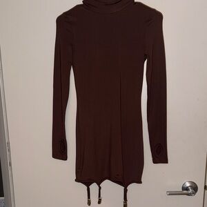 Brown Long Sleeve Turtleneck Bodysuit